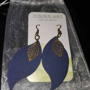 Pair of leaf earrings.   Made from recycled leathe